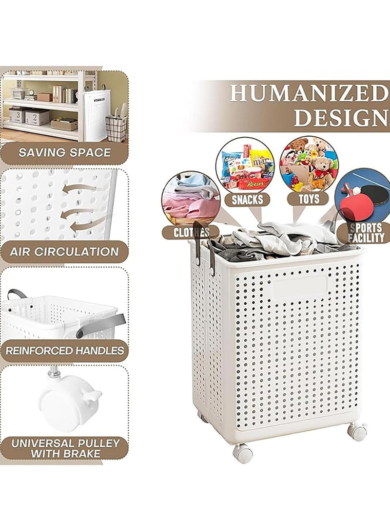 Beauenty Foldable laundry basket With handles Collapsible laundry baskets with wheels,easy to move and save space,Versatile Portable Storage Basket for Bathroom and Bathroom(Ivory White, XL(55x37.7x36)) - Image 4