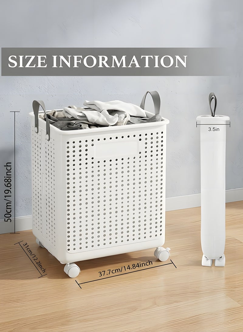 Beauenty Foldable laundry basket With handles Collapsible laundry baskets with wheels,easy to move and save space,Versatile Portable Storage Basket for Bathroom and Bathroom(Ivory White, XL(55x37.7x36)) - Image 2