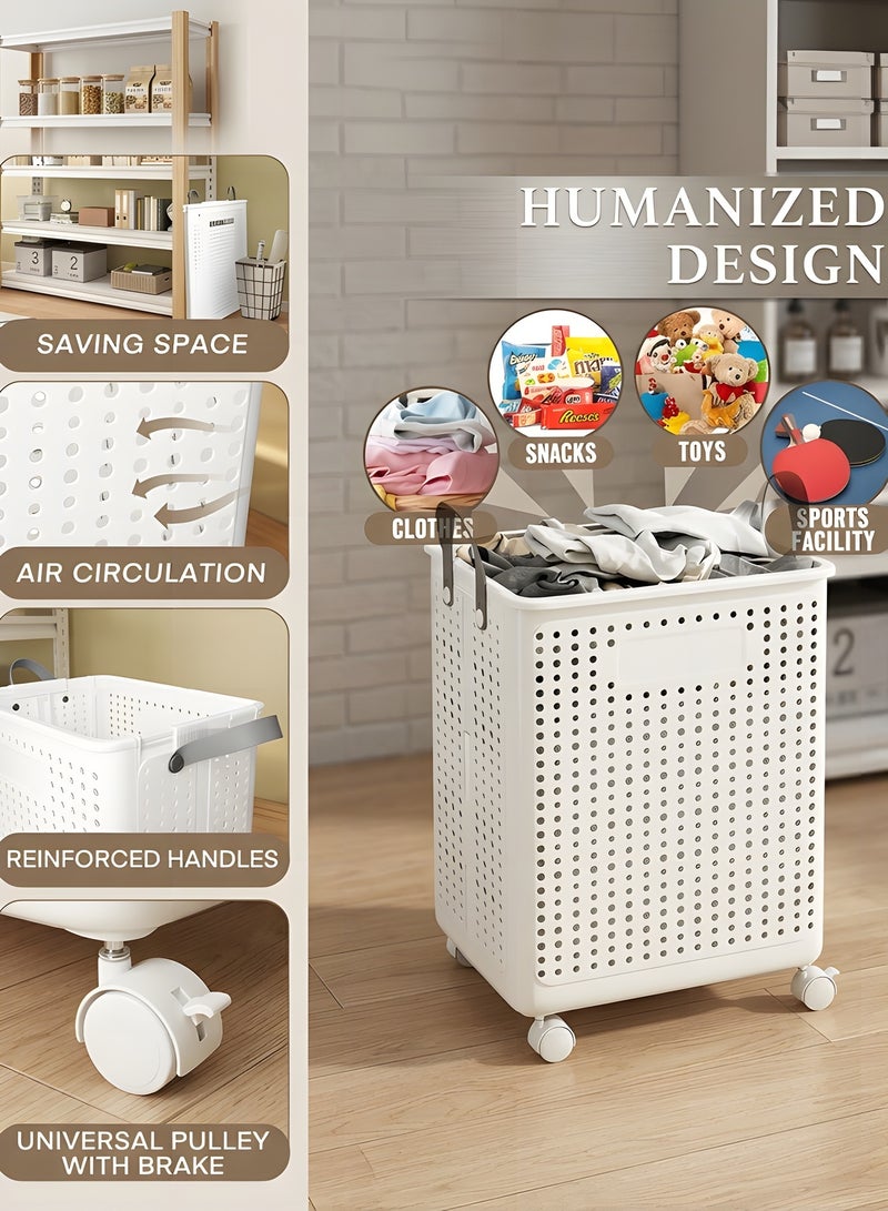 Beauenty Foldable laundry basket With handles Collapsible laundry baskets with wheels,easy to move and save space,Versatile Portable Storage Basket for Bathroom and Bathroom(Ivory White, XL(55x37.7x36)) - Image 3