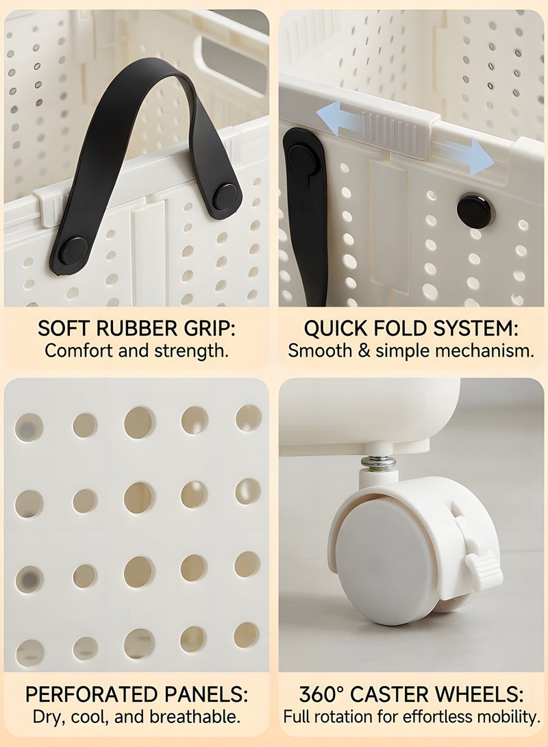 Beauenty Foldable laundry basket With handles Collapsible laundry baskets with wheels,easy to move and save space,Versatile Portable Storage Basket for Bathroom and Bathroom(Ivory White, XL(55x37.7x36)) - Image 4