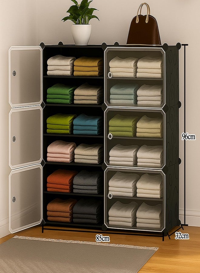 AYSIS Portable Collapsible Wardrobe for Clothes Storage 𝟏𝟐 𝐒𝐡𝐞𝐥𝐟 & 𝟔 𝐃𝐨𝐨𝐫𝐬 – Cloth Organizer Cupboard/Multipurpose Storage/Closet for Bedroom/Living Room/Laundry Room - 𝐁𝐥𝐚𝐜𝐤 - Image 2
