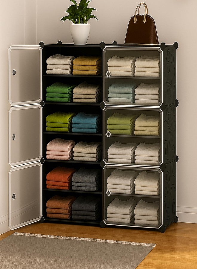 AYSIS Portable Collapsible Wardrobe for Clothes Storage 𝟏𝟐 𝐒𝐡𝐞𝐥𝐟 & 𝟔 𝐃𝐨𝐨𝐫𝐬 – Cloth Organizer Cupboard/Multipurpose Storage/Closet for Bedroom/Living Room/Laundry Room - 𝐁𝐥𝐚𝐜𝐤 - Image 1