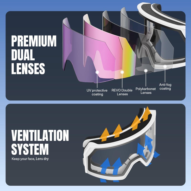 YOZISS Ski Goggles Men Women, OTG Over Glasses Snow Goggles Anti Fog, Helmet Compatible Cylindrical Goggles for Adult, Winter Sports Goggles for Snowboarding, Snowmobile (Pink-Cylin-vlt 12%) - Image 5