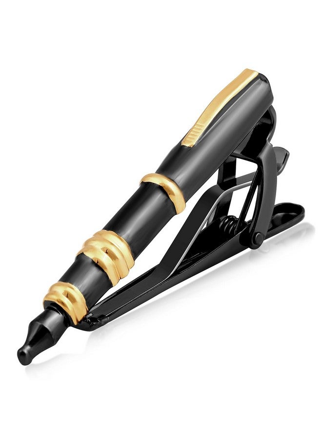 Peora Gold Plated Black Pen Shape Classic Tie Pin for Men Business Formal Accessories for Him - Image 1