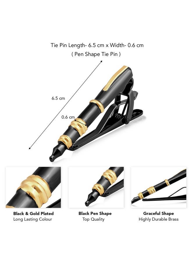 Peora Gold Plated Black Pen Shape Classic Tie Pin for Men Business Formal Accessories for Him - Image 4