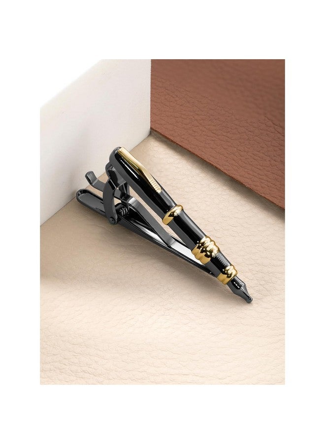 Peora Gold Plated Black Pen Shape Classic Tie Pin for Men Business Formal Accessories for Him - Image 2