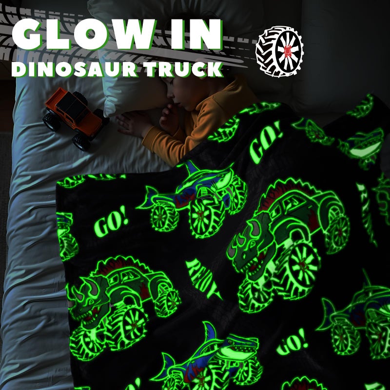 بورو تلعب Truck Truck Bororo Dinosaur Glow في بطانية الشاحنة المظلمة للأولاد ، رمي أسماك بطانية البناء هدايا عيد ميلاد للأطفال - Image 3