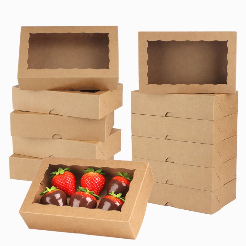TEMLQPACK 50PCS 8x5x2Inch Brown Cookie Boxes Bakery Boxes with Window for Cakesickle, Chocolate Truffle, Chocolate Covered Strawberry, Pretzel &More - Image 1