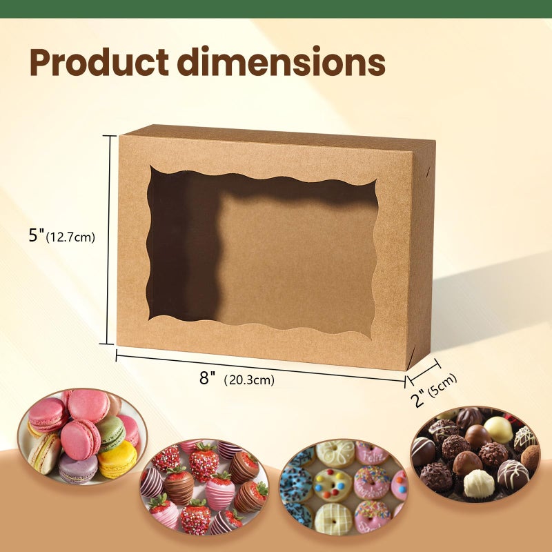 TEMLQPACK 50PCS 8x5x2Inch Brown Cookie Boxes Bakery Boxes with Window for Cakesickle, Chocolate Truffle, Chocolate Covered Strawberry, Pretzel &More - Image 2