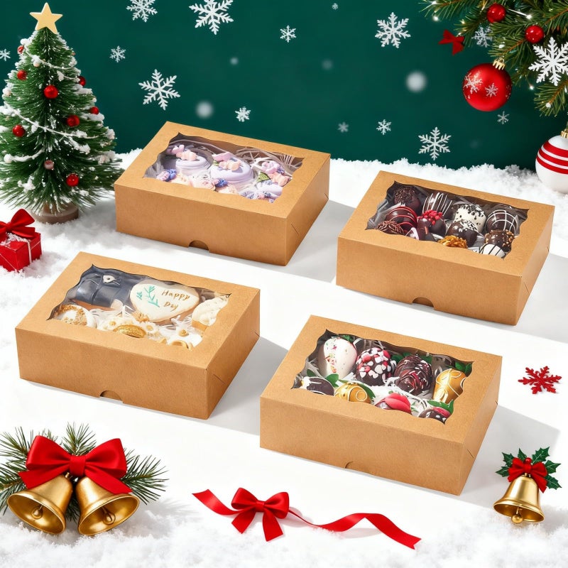 TEMLQPACK 50PCS 8x5x2Inch Brown Cookie Boxes Bakery Boxes with Window for Cakesickle, Chocolate Truffle, Chocolate Covered Strawberry, Pretzel &More - Image 3