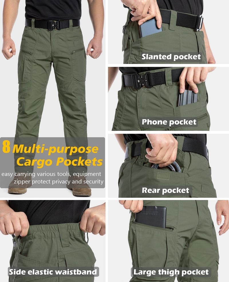 CARWORNIC Men's Rip-Stop Tactical Pants Lightweight Water Resistant Utility Work Pants Stretch EDC Uniform Military Cargo Pants for Outdoor Hiking Casual Construction Army Green - Image 4