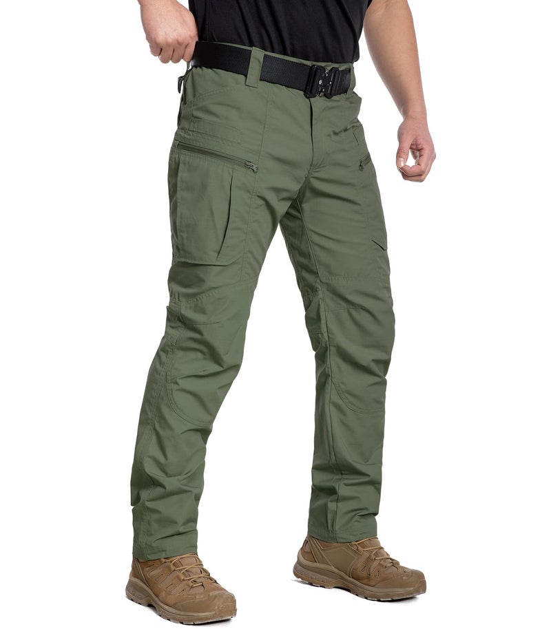 CARWORNIC Men's Rip-Stop Tactical Pants Lightweight Water Resistant Utility Work Pants Stretch EDC Uniform Military Cargo Pants for Outdoor Hiking Casual Construction Army Green - Image 1