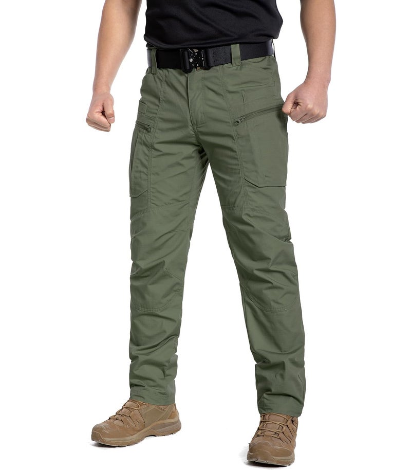 CARWORNIC Men's Rip-Stop Tactical Pants Lightweight Water Resistant Utility Work Pants Stretch EDC Uniform Military Cargo Pants for Outdoor Hiking Casual Construction Army Green - Image 2