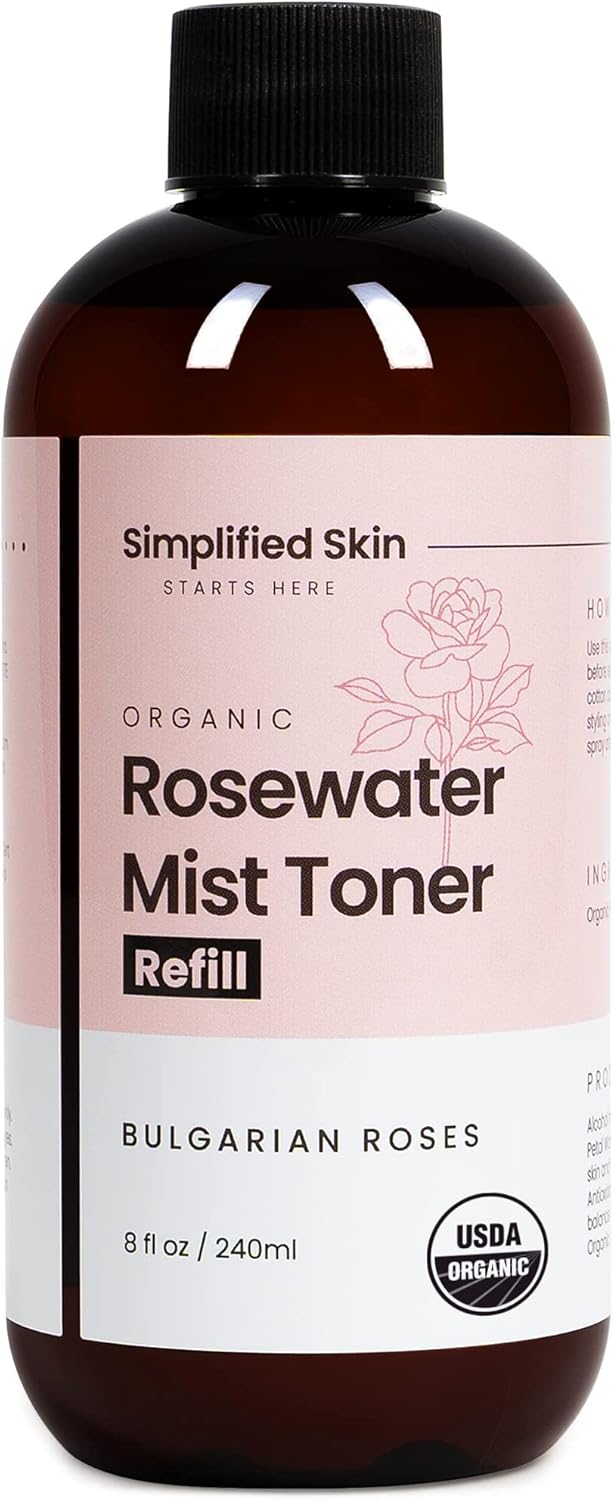 Rose Water Spray for Face  Hair  100 Natural Organic Face Toner  AlcoholFree Makeup Remover  AntiAging Self Care Beauty Mist  Face Care  Hydrating Rosewater Refill  8 Oz