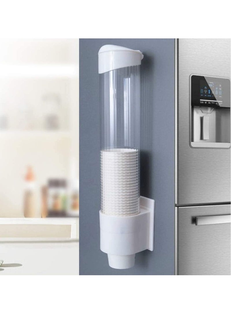Meetion Anti Dust Disposable Plastic Paper Cups Dispenser, Storage Rack Holder Automatically Drop Cup Remover, Paste or Screw Plate Mountable, Mounting at Home Office Water Dispenser Cooler or Wall (White)  - Image 1