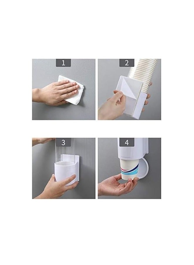 Meetion Anti Dust Disposable Plastic Paper Cups Dispenser, Storage Rack Holder Automatically Drop Cup Remover, Paste or Screw Plate Mountable, Mounting at Home Office Water Dispenser Cooler or Wall (White)  - Image 2