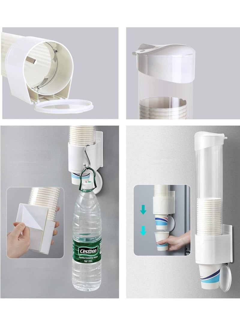 Meetion Anti Dust Disposable Plastic Paper Cups Dispenser, Storage Rack Holder Automatically Drop Cup Remover, Paste or Screw Plate Mountable, Mounting at Home Office Water Dispenser Cooler or Wall (White)  - Image 3