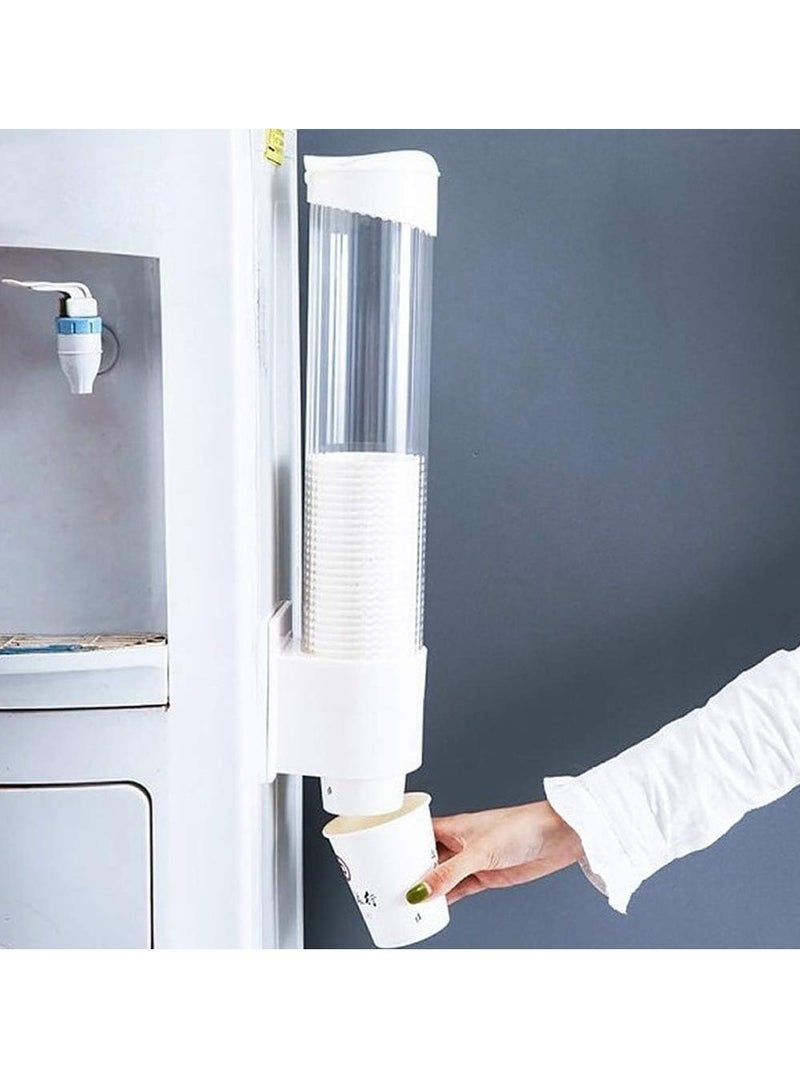 Meetion Anti Dust Disposable Plastic Paper Cups Dispenser, Storage Rack Holder Automatically Drop Cup Remover, Paste or Screw Plate Mountable, Mounting at Home Office Water Dispenser Cooler or Wall (White)  - Image 4