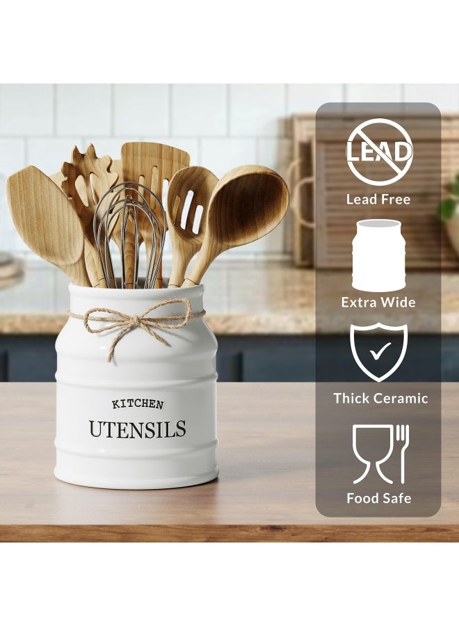 Barnyard Designs Ceramic Utensil Crock Holder For Kitchen Counter Rustic Farmhouse Countertop Decor French Country Organizer For Cooking Utensils Spatulas And Mixing Spoons White 6 X 675 - Image 4