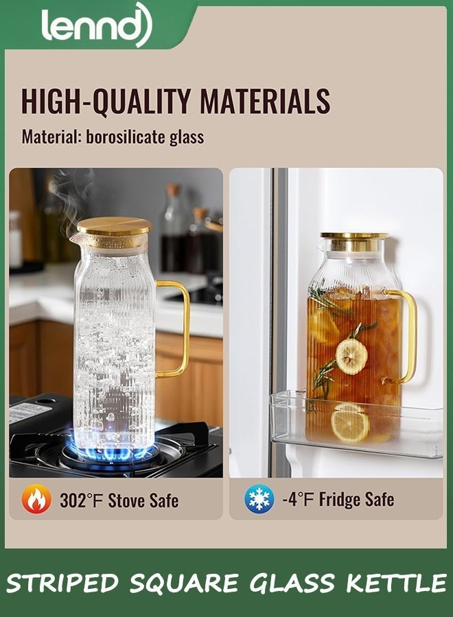 LENND Glass Water Bottle with Lid, 68oz/2 Liter Square Stripes Water Bottle, Glass Water Bottle for Cold Brew Coffee, Coffee, Lemonade, Iced Sun Tea, Beverages, Milk, Heat Resistant, 1 Pack - Image 5