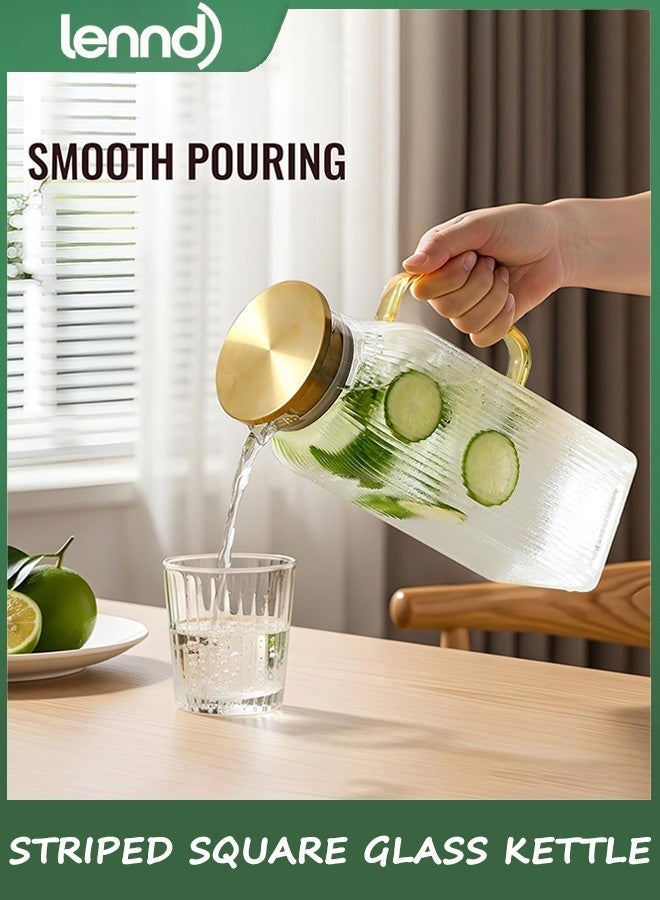 LENND Glass Water Bottle with Lid, 68oz/2 Liter Square Stripes Water Bottle, Glass Water Bottle for Cold Brew Coffee, Coffee, Lemonade, Iced Sun Tea, Beverages, Milk, Heat Resistant, 1 Pack - Image 2