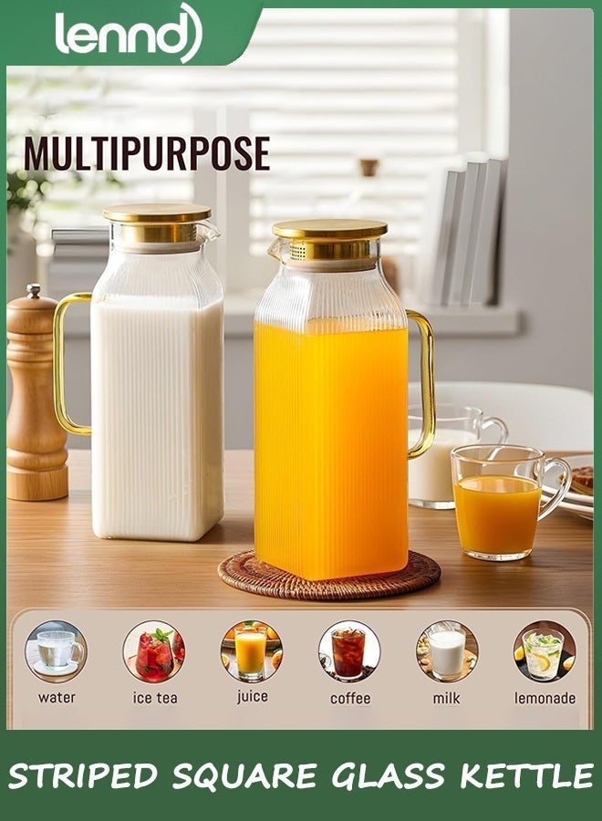 LENND Glass Water Bottle with Lid, 68oz/2 Liter Square Stripes Water Bottle, Glass Water Bottle for Cold Brew Coffee, Coffee, Lemonade, Iced Sun Tea, Beverages, Milk, Heat Resistant, 1 Pack - Image 4