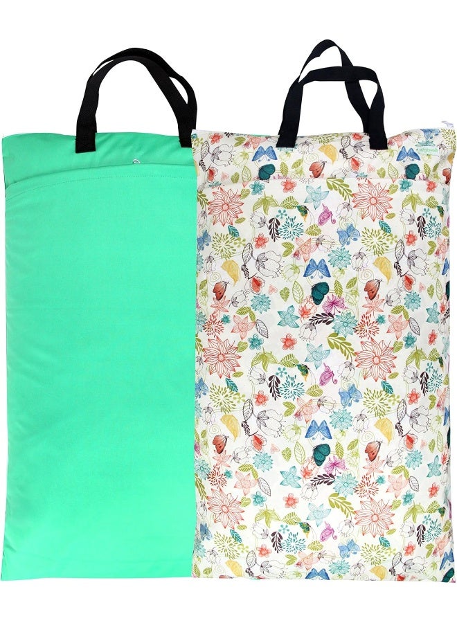 Wegreeco wegreeco Reusable Hanging Wet Dry Cloth Diaper Bag (2 Pack, Jade, Camellia)  - Image 1