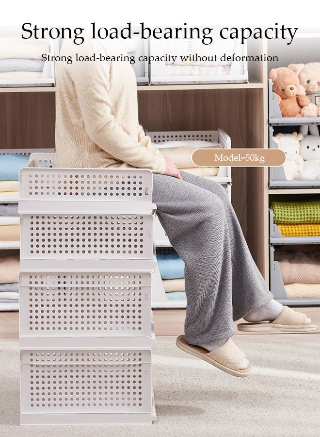DUNISO سلة تخزين بلاستيكية قابلة للتكديس 2 قطعة، منظم خزانة كبير قابل للطي، منظم خزانة مع فواصل درج قابلة للسحب، سعة تحمل قوية، مناسبة للخزائن، والخزائن، والمطابخ، والحمامات، والمكاتب، 43 * 33.5 * 18.5 سم، أبيض - Image 5
