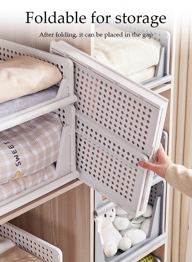 DUNISO سلة تخزين بلاستيكية قابلة للتكديس 2 قطعة، منظم خزانة كبير قابل للطي، منظم خزانة مع فواصل درج قابلة للسحب، سعة تحمل قوية، مناسبة للخزائن، والخزائن، والمطابخ، والحمامات، والمكاتب، 43 * 33.5 * 18.5 سم، أبيض - Image 4