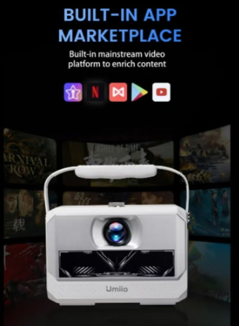 Umiio Q6 Max Smart Android Projector with Wireless Dual Karaoke Microphones, 4K & 720P Support, 200-Inch Wide Display, WiFi & Bluetooth, HDMI/USB, Portable Home Theater & Party Entertainment - Image 4