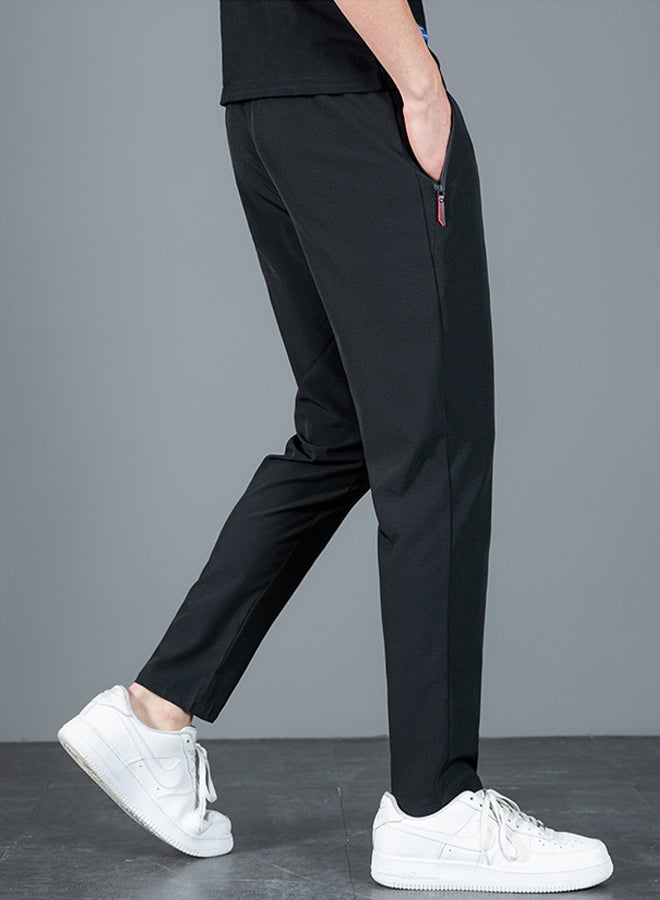 DR Men's Black Slim-Fit Sport Pants with Red Zipper Accents - Image 2