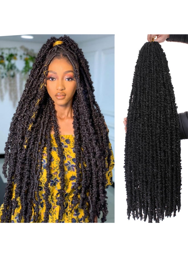 Leeven 40 Inch Long Butterfly Locs Crochet Hair for Black Women 6 Packs Pretwisted Crochet Butterfly Braids Locs Natural Black Distressed Faux Locs Crochet Hair 1B - Image 2