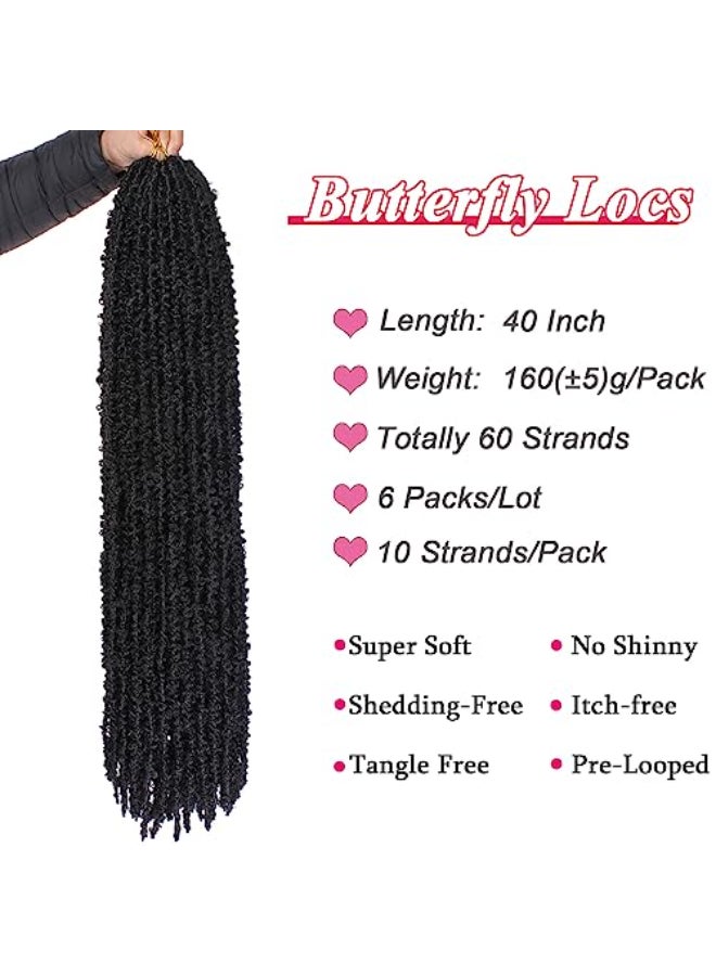 Leeven 40 Inch Long Butterfly Locs Crochet Hair for Black Women 6 Packs Pretwisted Crochet Butterfly Braids Locs Natural Black Distressed Faux Locs Crochet Hair 1B - Image 3