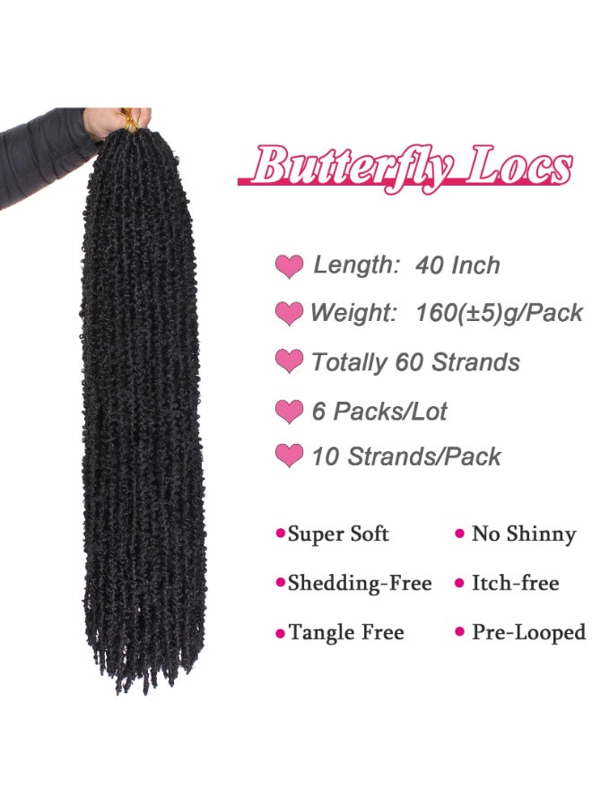 Leeven 40 Inch Long Butterfly Locs Crochet Hair for Black Women 6 Packs Pretwisted Crochet Butterfly Braids Locs Natural Black Distressed Faux Locs Crochet Hair 1B - Image 4