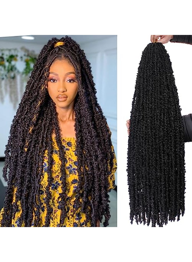 Leeven 40 Inch Long Butterfly Locs Crochet Hair for Black Women 6 Packs Pretwisted Crochet Butterfly Braids Locs Natural Black Distressed Faux Locs Crochet Hair 1B - Image 1
