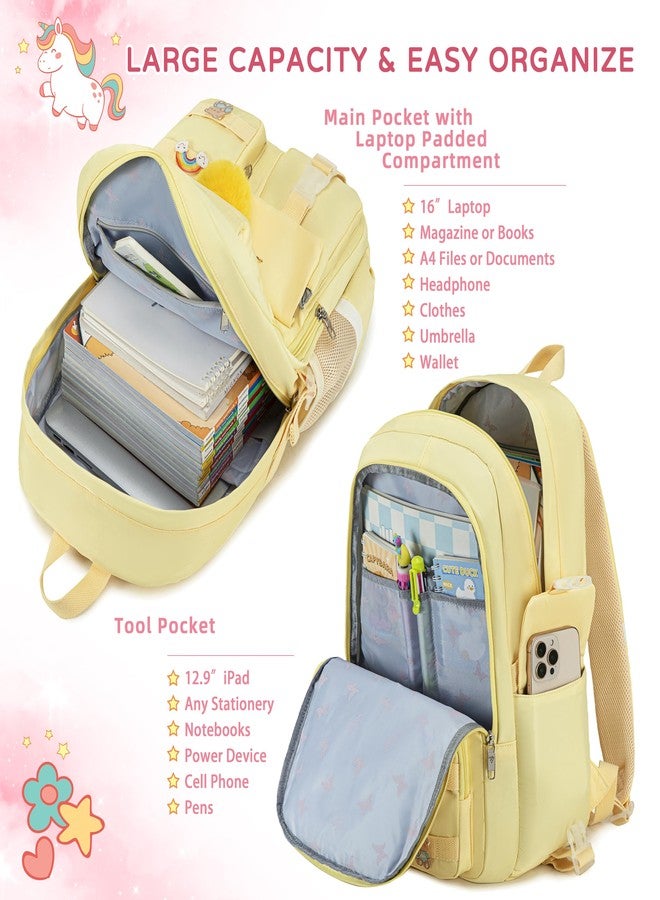 KIDNUO Backpack for girls Laptop Backpacks 15.6 Inch College Cute Bookbag Anti Theft Primary Elementary School Bag Casual Daypack for Teens Girls Women Students （Yellow - Image 4