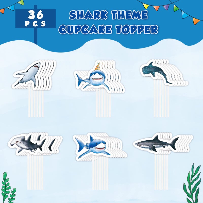 WERNNSAI Shark Cupcake Toppers - 36 PCS Shark Party Cake Toppers for Kids Boys Ocean Shark Themed Party Birthday Shark Cupcake Decorations Baby Shower Beach Party Supplies - Image 4