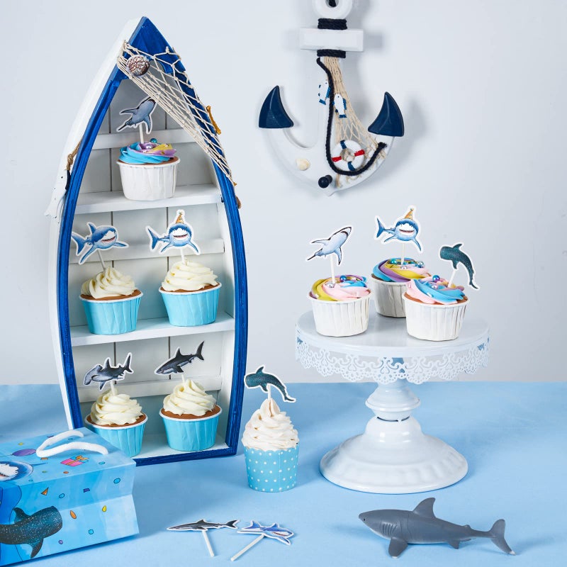 WERNNSAI Shark Cupcake Toppers - 36 PCS Shark Party Cake Toppers for Kids Boys Ocean Shark Themed Party Birthday Shark Cupcake Decorations Baby Shower Beach Party Supplies - Image 5