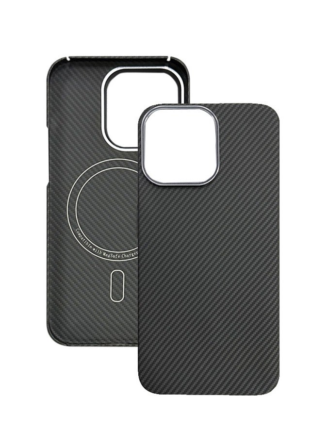 Case for iPhone 15 Pro with MagSafe, Slim & Light Minimalist Style Protective Cover, 600D Aramid Fiber Made, Carbon Fiber Texture, Black/Grey - Image 1