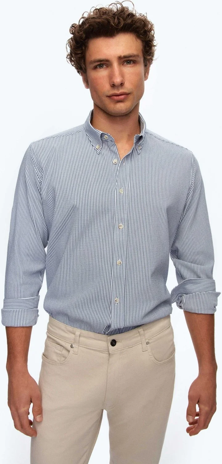 D'S DAMAT D'S Groom Ds Groom Regular Fit Navy Blue Striped Patterned Shirt