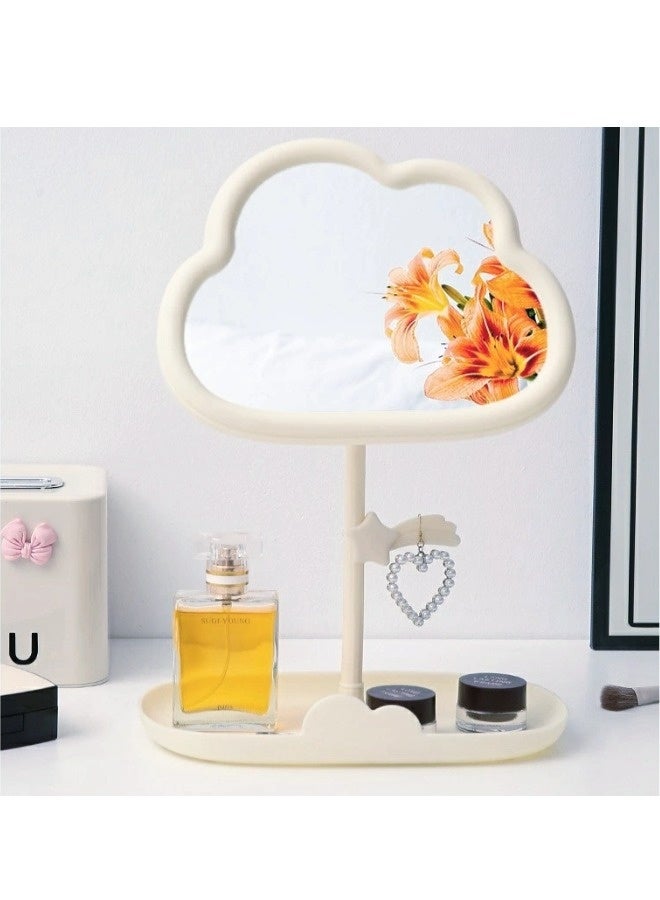 ShebSheb Cute Cloud Makeup Mirror, Desktop Compact Mirror for Women with Storage Tray, Vanity Mirror for Bathroom or Bedroom,Mirror Size 7.68"L x 6.06" W - Image 1