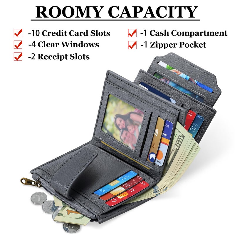 Airkit Small Wallet Women RFID Blocking Soft Leather Bifold Compact Card Holder Wallet for Women with Zipper Coin Pocket 4 ID Window - Image 2