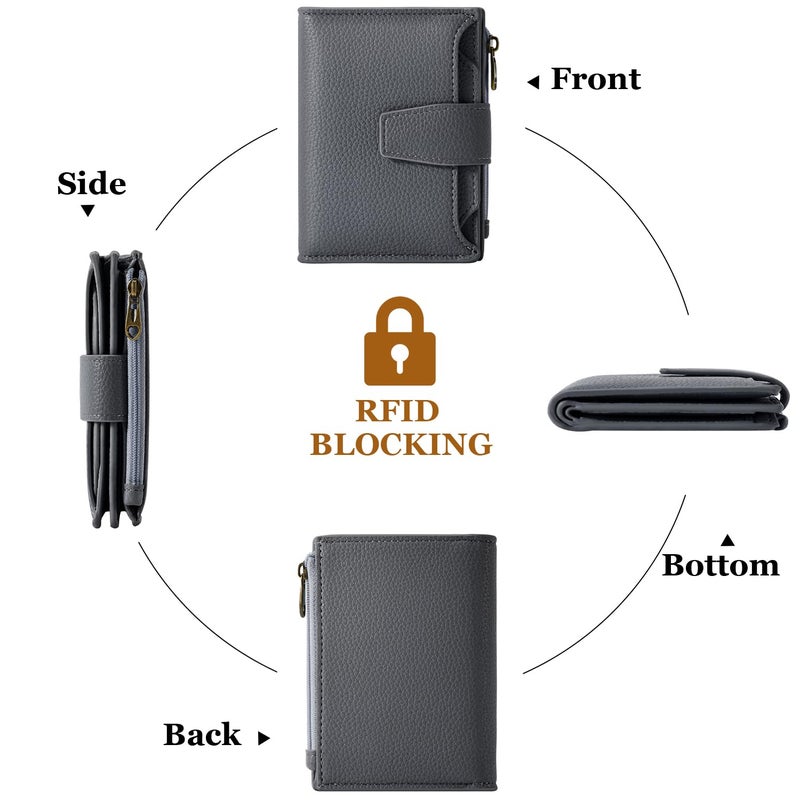 Airkit Small Wallet Women RFID Blocking Soft Leather Bifold Compact Card Holder Wallet for Women with Zipper Coin Pocket 4 ID Window - Image 4