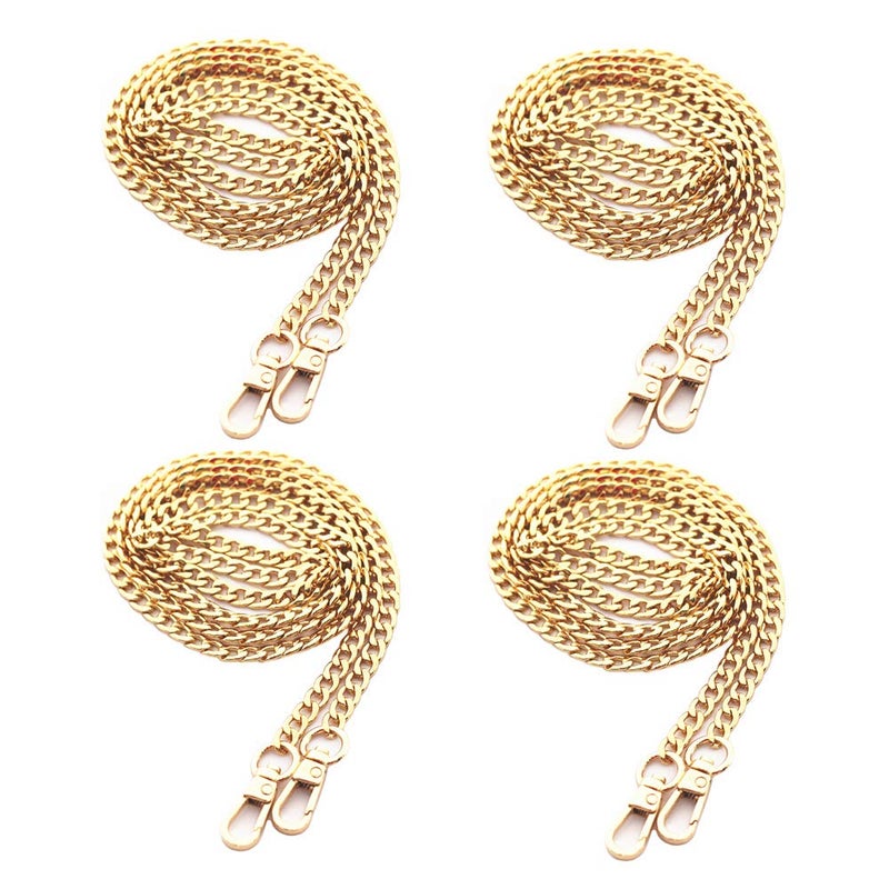Model Worker 4PCS 47" DIY Iron Flat Chain Strap Thin Dainty Finished Handbag Chains Accessories Purse Straps Shoulder Cross Body Replacement Straps with Metal Buckles (Gold)