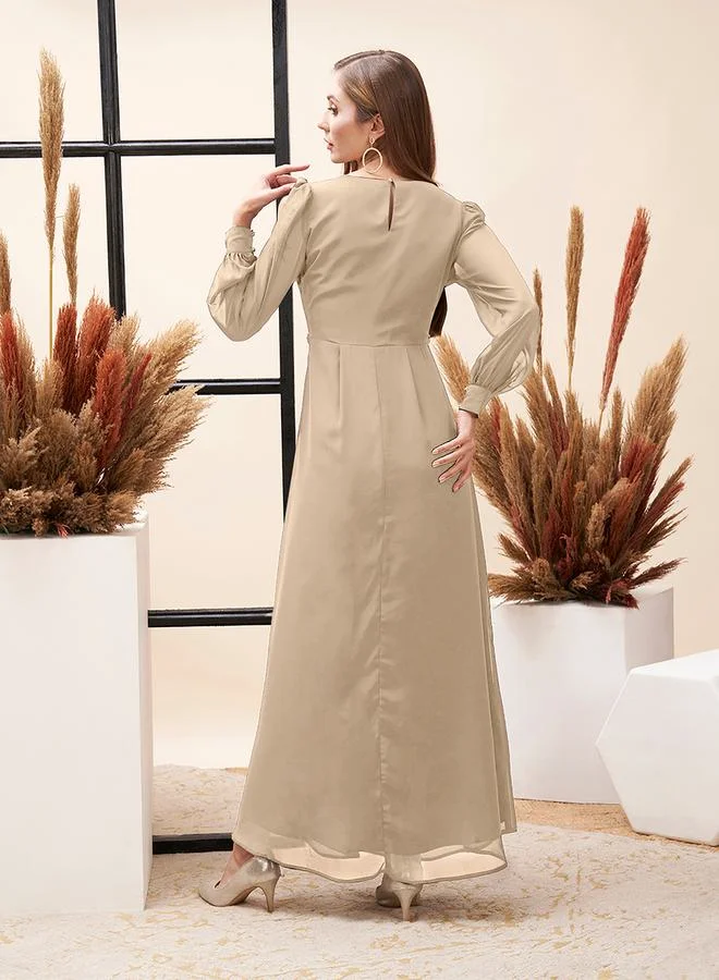 Mish Mish Embellished Waistband Puff Sleeves Maxi Dress