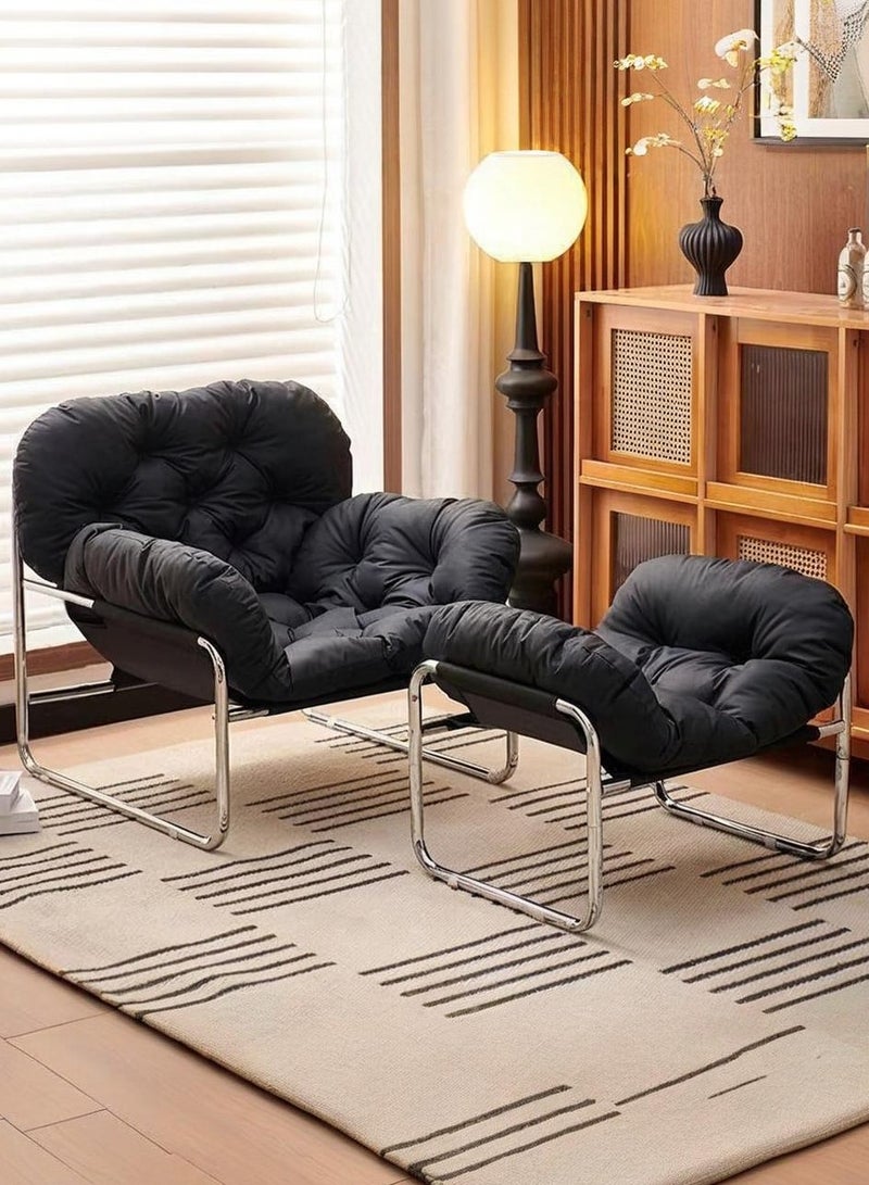 WALALLA Bauhaus-Style Vintage Lounge Chair with Footstool Premium Stain-Resistant PU Leather, Reinforced Chrome-Plated Base & Soft Cushioning, Ideal for Living Room Balcony/Study/Bedroom - Image 1