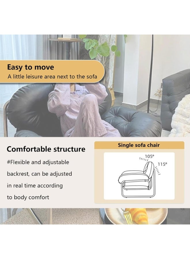 WALALLA Bauhaus-Style Vintage Lounge Chair with Footstool Premium Stain-Resistant PU Leather, Reinforced Chrome-Plated Base & Soft Cushioning, Ideal for Living Room Balcony/Study/Bedroom - Image 5