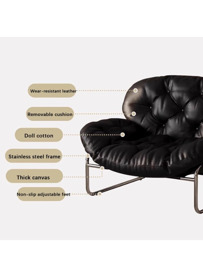 WALALLA Bauhaus-Style Vintage Lounge Chair with Footstool Premium Stain-Resistant PU Leather, Reinforced Chrome-Plated Base & Soft Cushioning, Ideal for Living Room Balcony/Study/Bedroom - Image 2