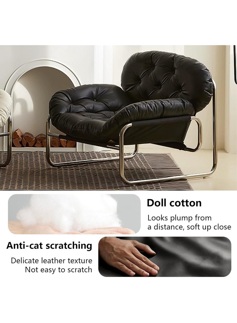 WALALLA Bauhaus-Style Vintage Lounge Chair with Footstool Premium Stain-Resistant PU Leather, Reinforced Chrome-Plated Base & Soft Cushioning, Ideal for Living Room Balcony/Study/Bedroom - Image 3