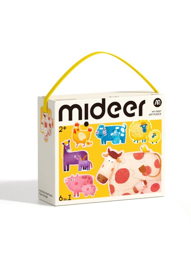 MiDeer My First Artist Puzzle – Farm Animals Puzzle Set for Toddlers Ages 2+ | 6 Early Learning Puzzles (3–7 Pieces) | Large Pieces, Artist-Designed, Safe & Educational Toy with Storage Bag  - Image 1